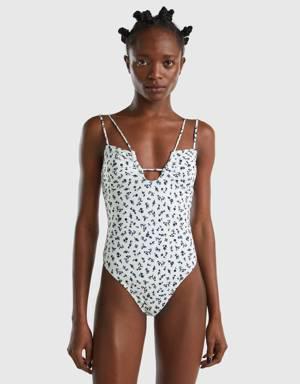 one-piece swimsuit with floral print