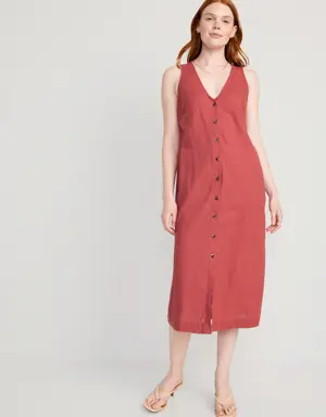 Old Navy Sleeveless Button-Front Linen-Blend Maxi Shift Dress for Women pink