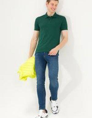 Erkek Koyu Yeşil Polo Yaka Basic T-Shirt