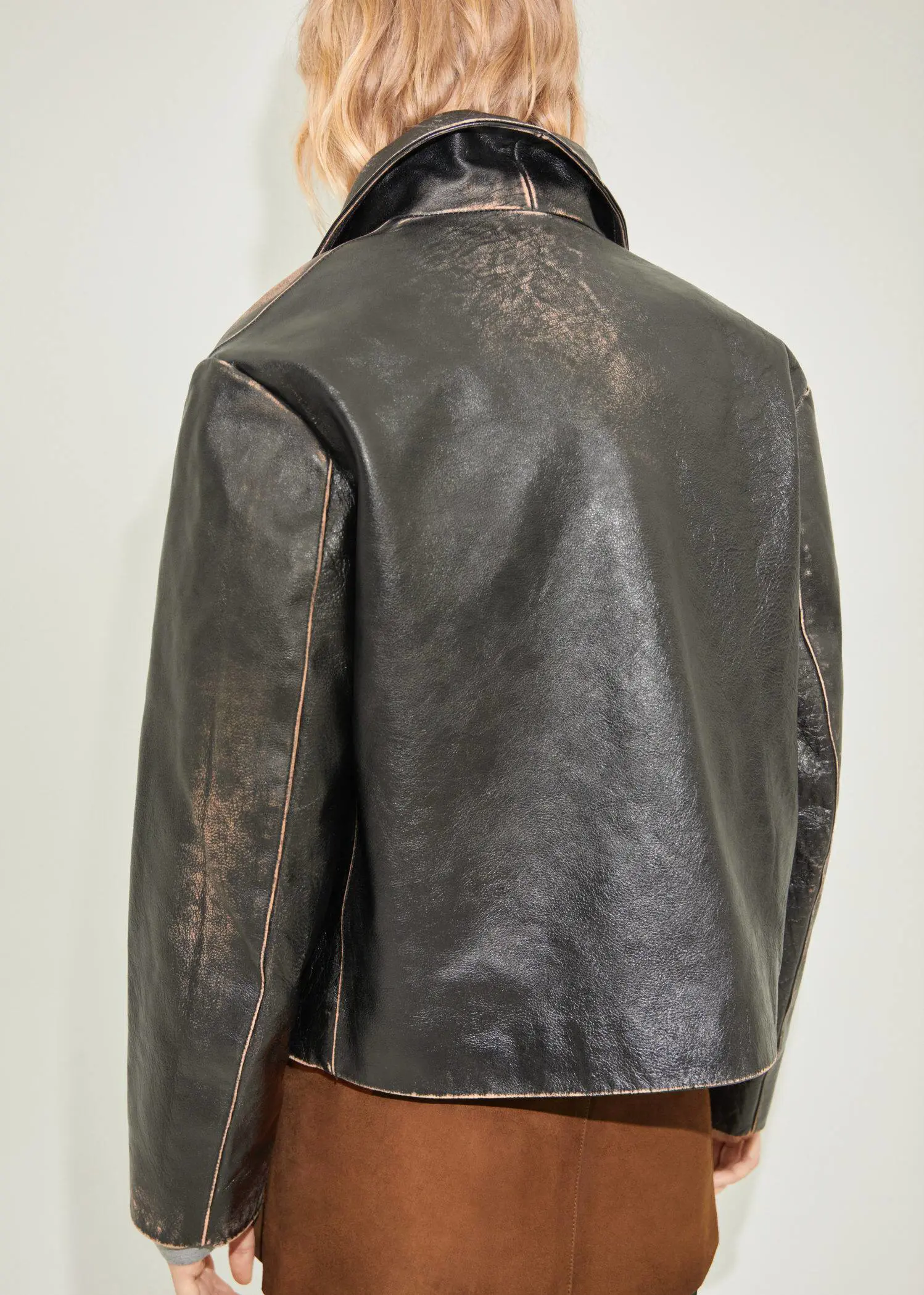 Mango Leather jacket with worn effect. 3