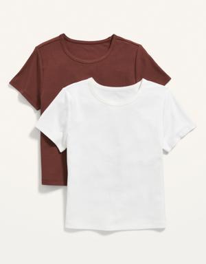 Fitted Cropped Rib-Knit T-Shirt 2-Pack for Women brown