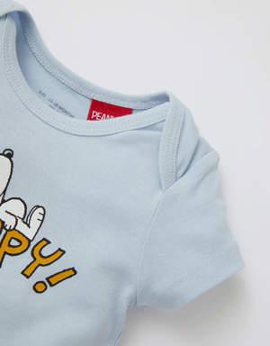 Erkek Bebek Snoopy Kısa Kollu Ribana Çıtçıtlı Body Şort 2'li Takım