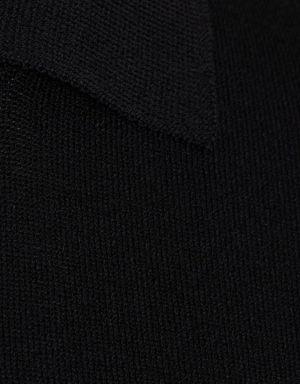 Siyah Slim Fit Desenli Rayon Polo Yaka Triko Tişört