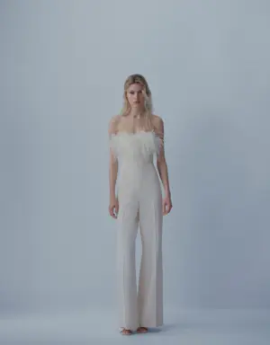 Tube jumpsuit with feathers
