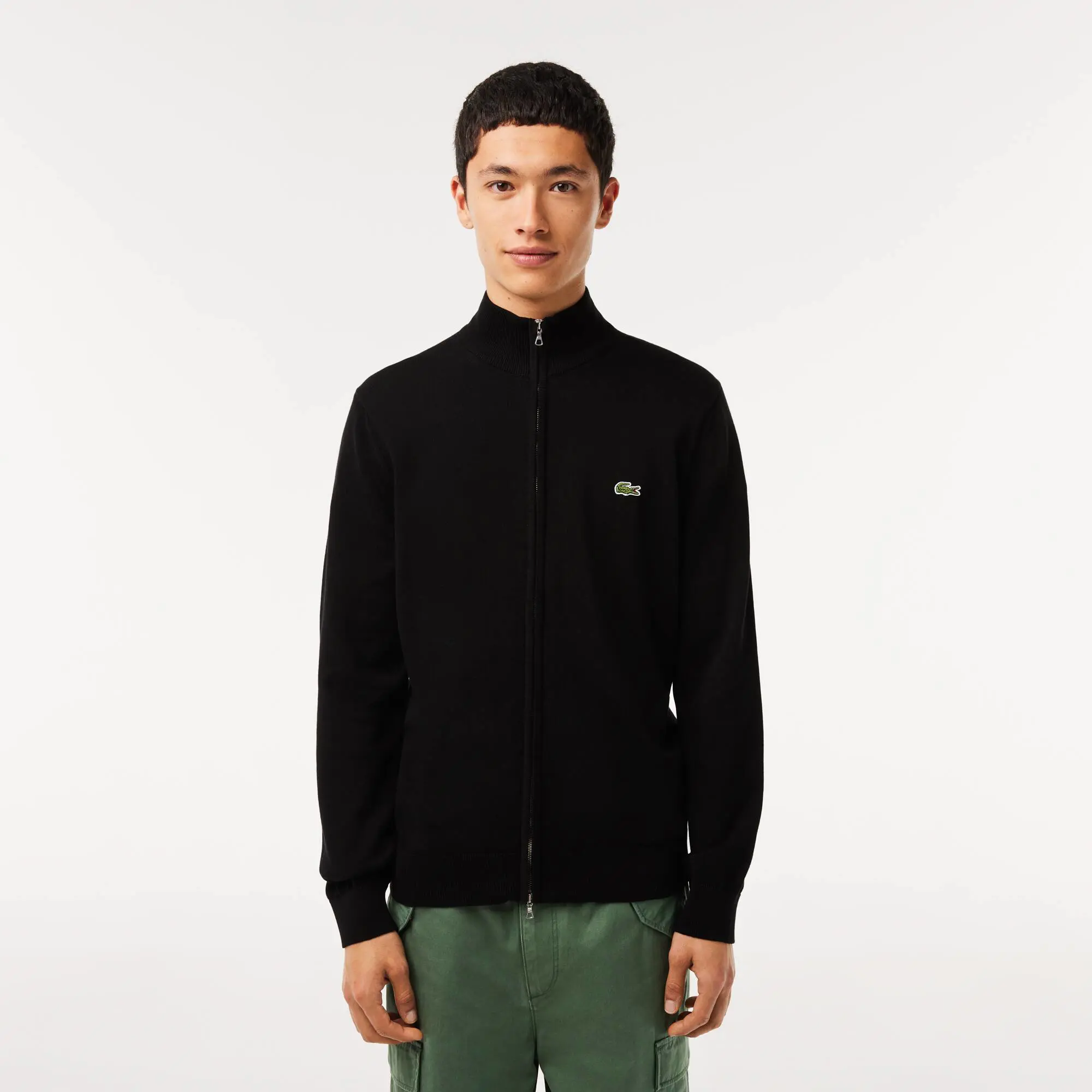 Lacoste Pull zippé à col montant en coton biologique uni. 1