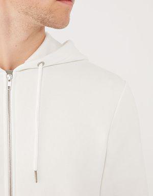 Kapüşonlu Fermuarlı Beyaz Sweatshirt
