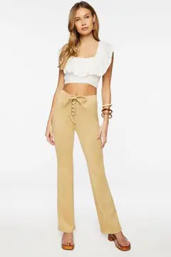 Forever 21 Forever 21 Faux Suede Lace Up Flare Pants Cappuccino. 2