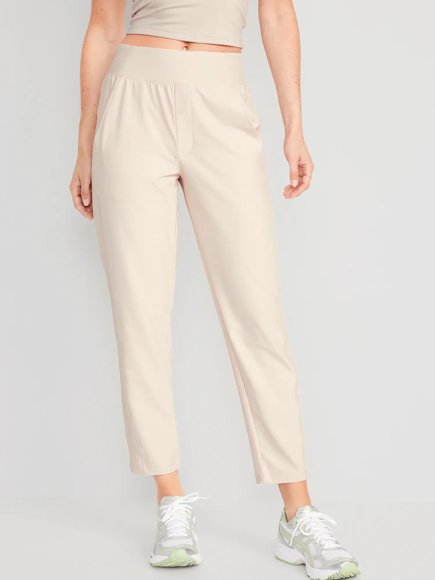 Old Navy High-Waisted PowerSoft Combination Taper Pants beige. 1