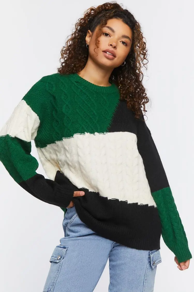 Forever 21 Forever 21 Cable Knit Colorblock Sweater Green/Multi. 1
