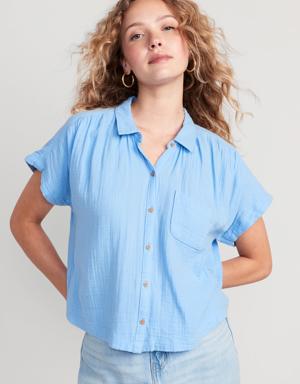 V-Neck Dolman-Sleeve Blouse for Women blue