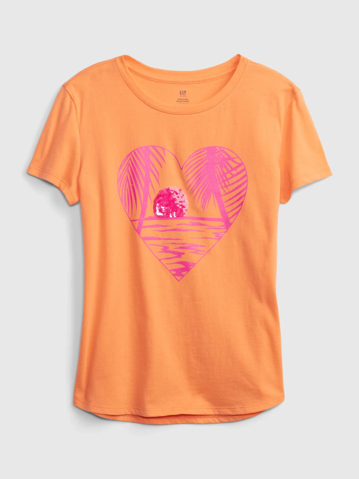 Gap Kids 100% Organic Cotton Flippy Sequin Graphic T-Shirt orange. 1