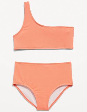 One-Shoulder Shimmer-Speckled Swim Set for Girls pink