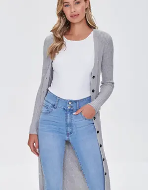Forever 21 Ribbed Longline Cardigan Sweater Heather Grey