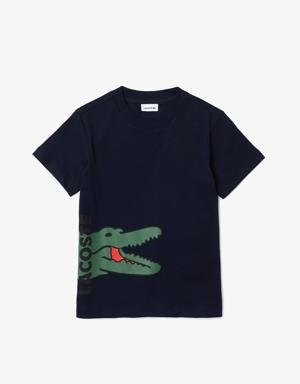 Kids' Crew Neck Printed Crocodile Cotton T-Shirt
