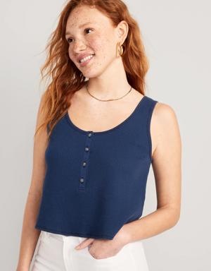 Old Navy Thermal-Knit Cropped Henley Tank Top for Women multi