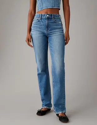 American Eagle Stretch Super High-Waisted Straight Jean. 1