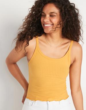 Fitted Cropped Lettuce-Edge Rib-Knit Tank Top for Women yellow