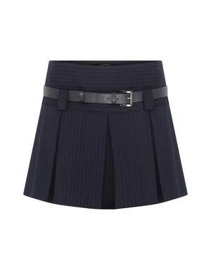 Striped Navy Blue Pleated Mini Skirt