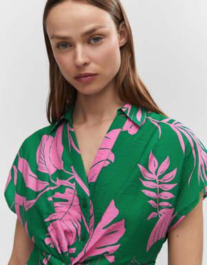 Mango Tropikal gömlek yakalı elbise