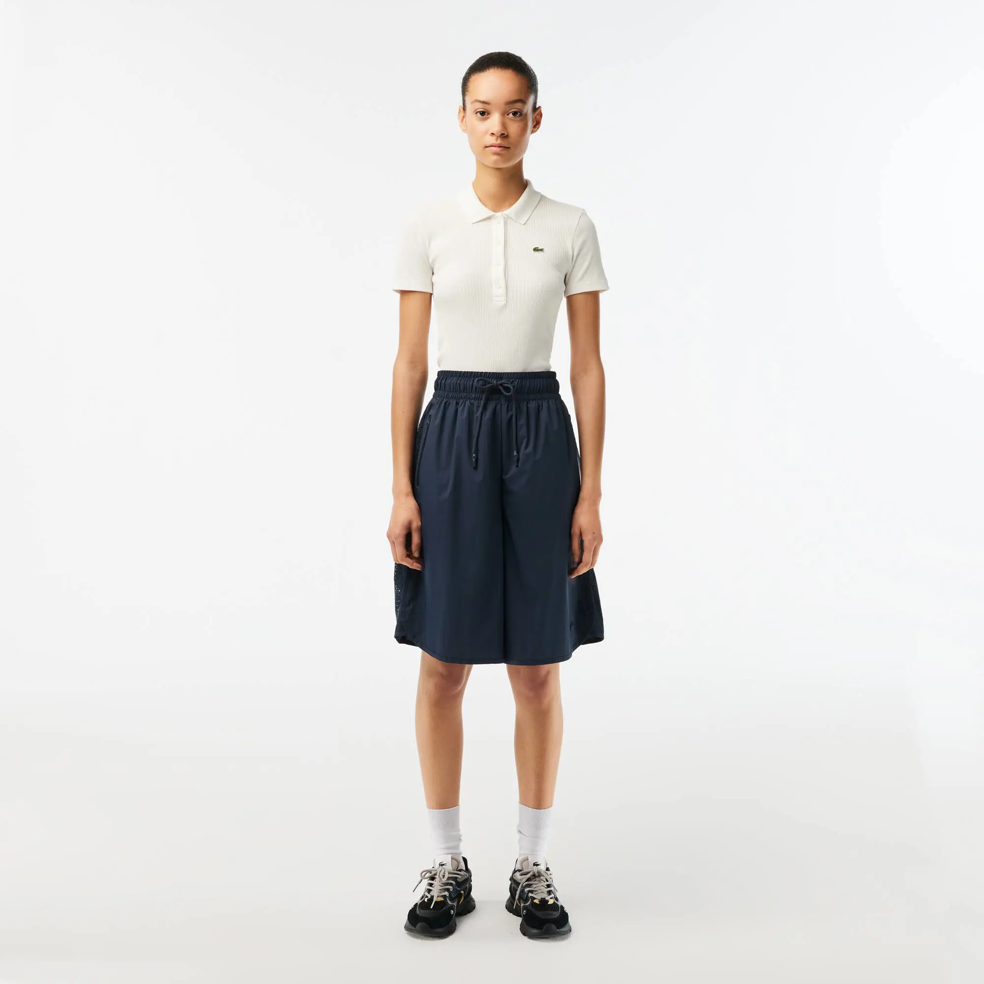 Lacoste Women’s Lacoste Two-Tone Taffeta Bermuda Shorts. 1