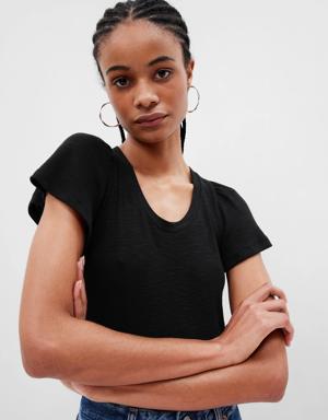 Essential Rib Flutter Sleeve T-Shirt black