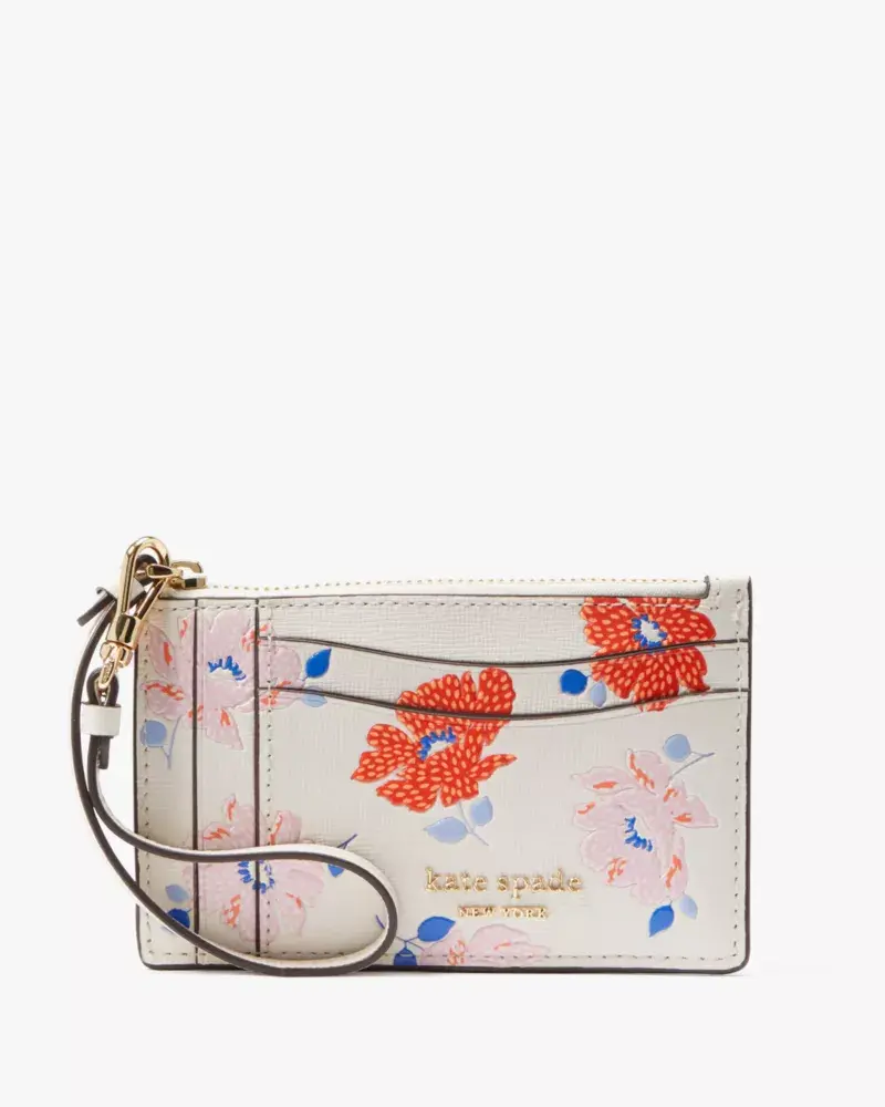 Kate Spade Morgan Dotty Floral Embossed Card Case Wristlet. 1