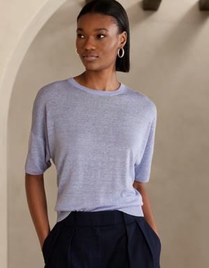 Fern Linen-Blend Short-Sleeve Sweater blue