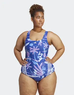 Floral 3-Stripes Swimsuit (Plus Size)
