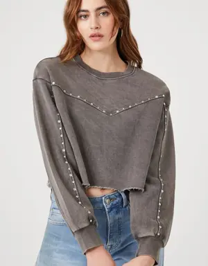 Forever 21 Studded Fleece Cropped Pullover Charcoal/Multi