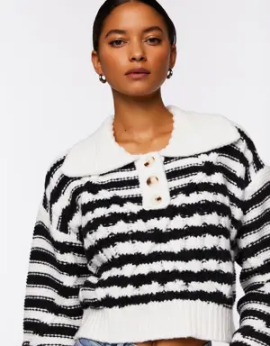 Forever 21 Striped Chelsea Collar Sweater Cream/Black
