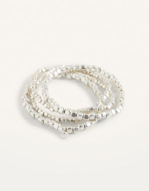 Silver-Toned Beaded Stretch Bracelets 4-Pack for Women silver