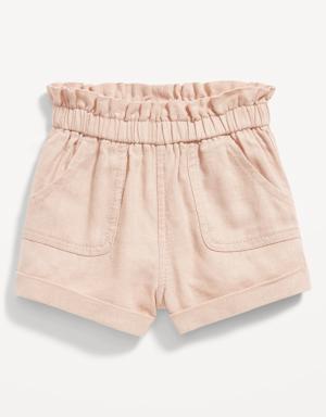High-Waisted Linen-Blend Pull-On Utility Shorts for Baby pink