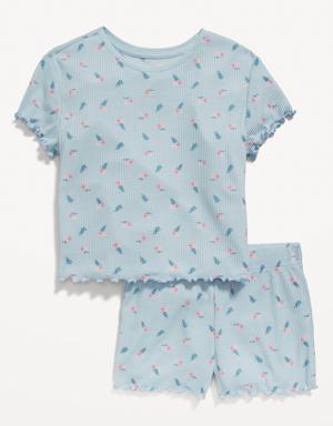 Old Navy Rib-Knit Lettuce-Edge Pajama T-Shirt & Shorts Set for Girls multi