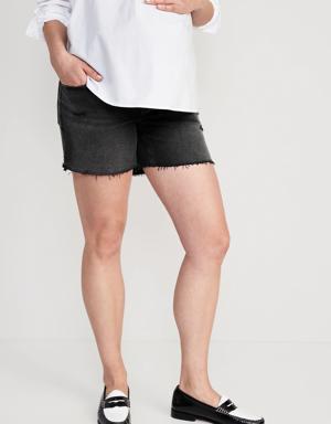Maternity Full Panel OG Straight Black Cut-Off Jean Shorts -- 5 -inch inseam black