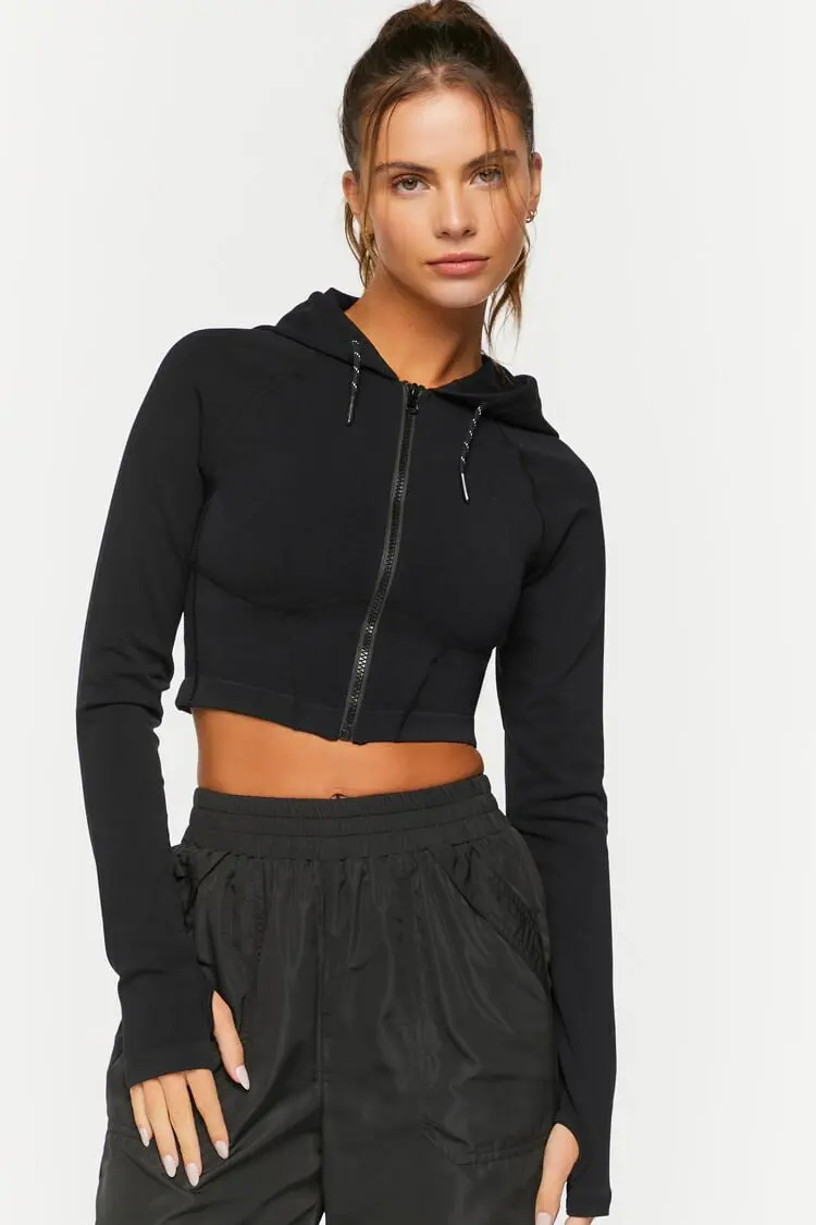 Forever 21 Forever 21 Active Seamless Cropped Jacket Black/Black. 1