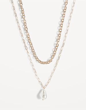 Gold-Tone Faux-Pearl Layer Chain Necklace for Women yellow