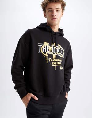 Batman Oversize Fit Kapüşonlu İçi Yumuşak Tüylü Sweatshirt