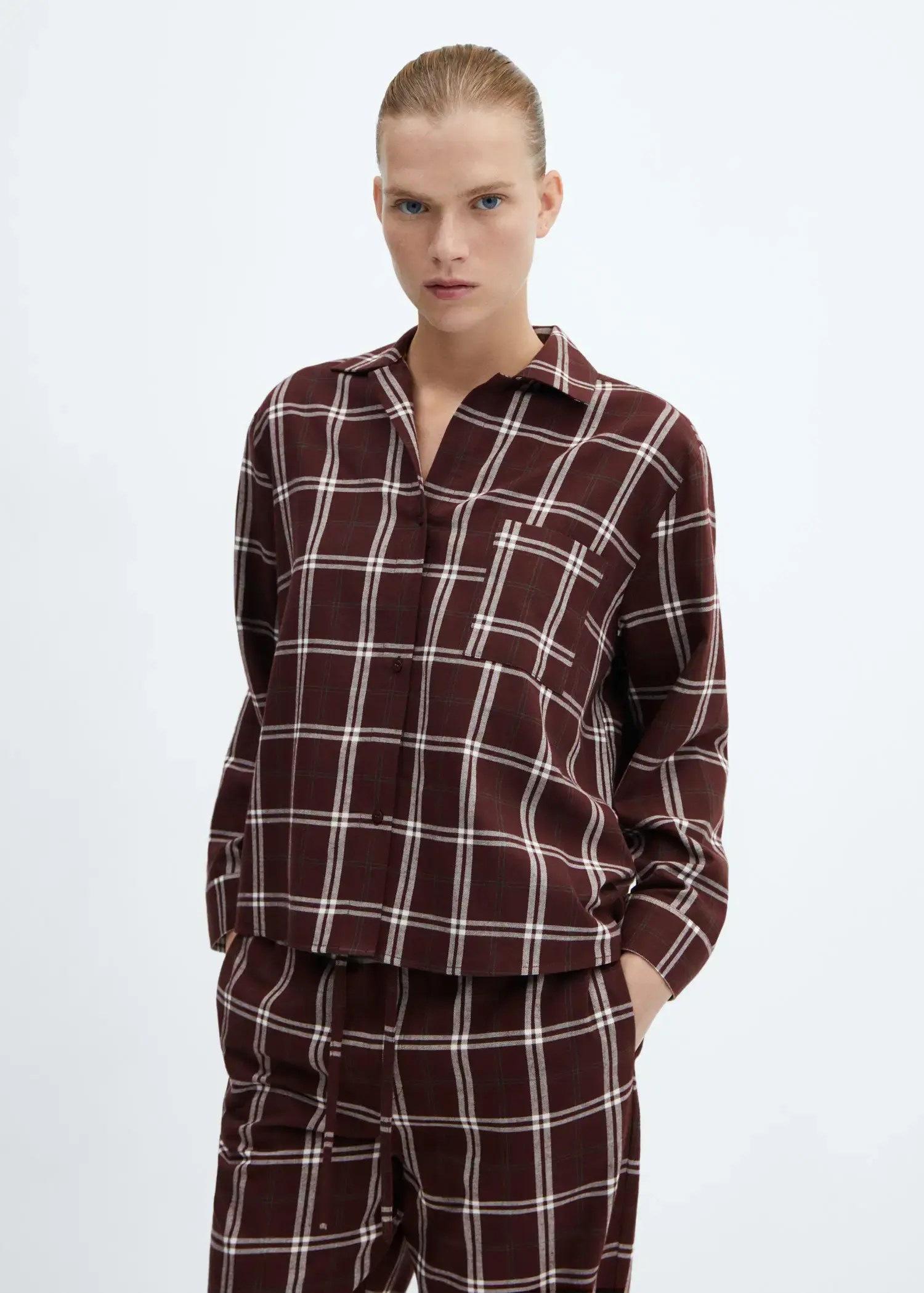 Mango Checked flannel pajama shirt. 1