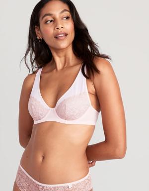 Old Navy Lace-Paneled Mesh Underwire Plunge Bra pink