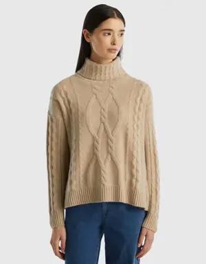 pure cashmere turtleneck with cable knit