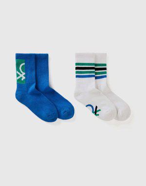 Erkek Çocuk Mix Benetton Logolu 2li Soket Çorap