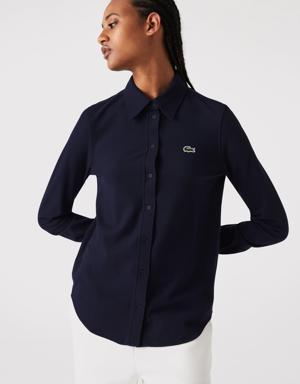 Women's French Collar Cotton Piqué Shirt