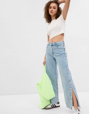 PROJECT GAP Low Rise Snap Side Baggy Jeans with Washwell blue
