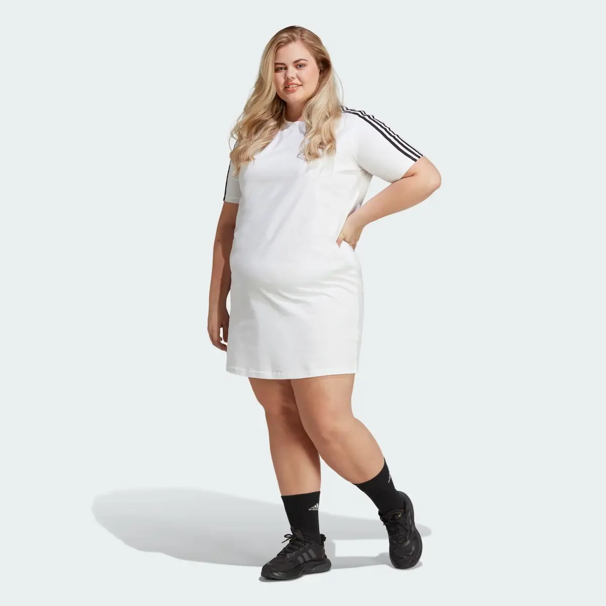 Adidas Essentials 3-Stripes Single Jersey Boyfriend Tee Dress (Plus Size). 2