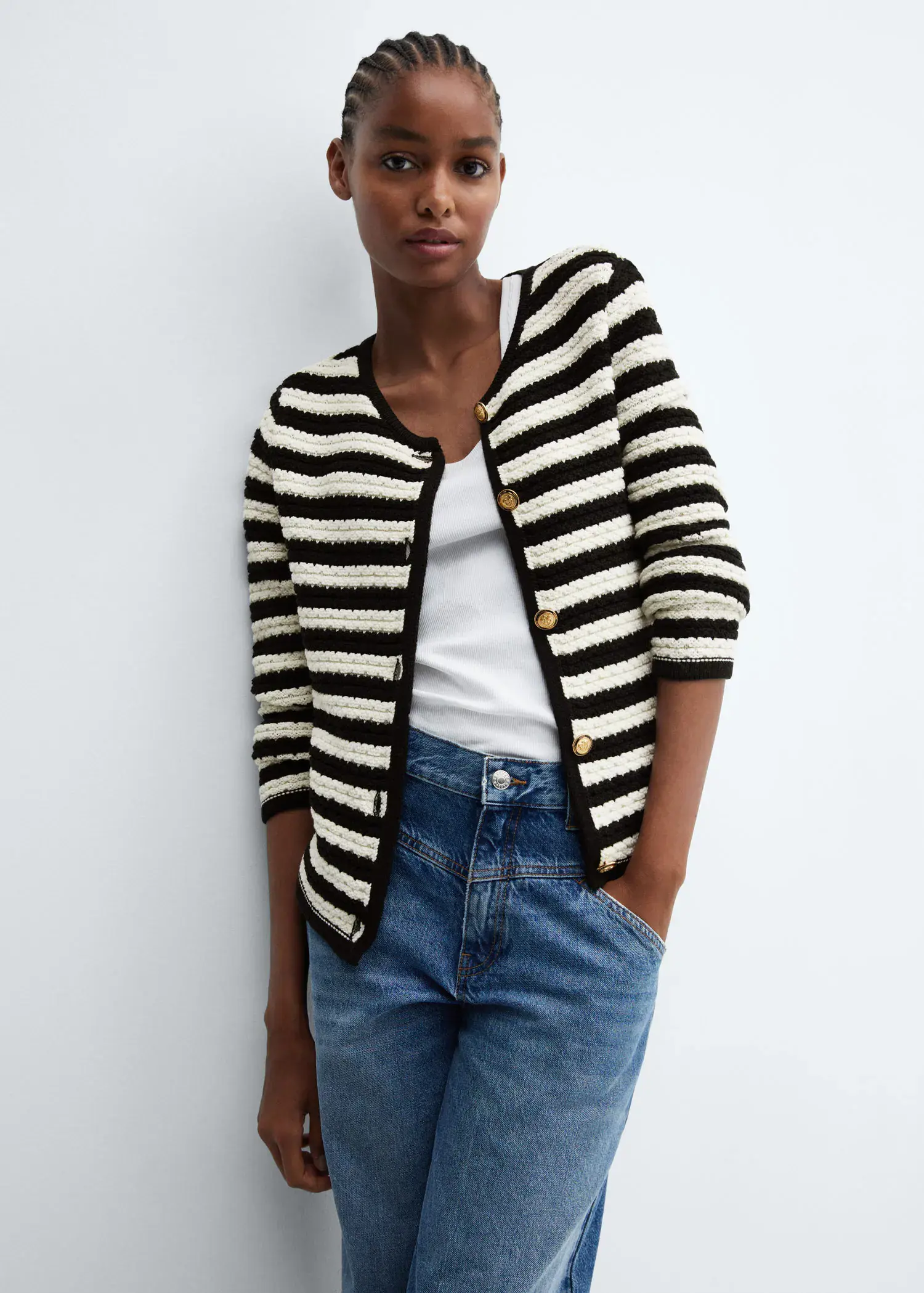 Mango Striped cardigan with jewel buttons. 1
