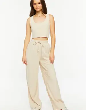 Forever 21 Linen Blend Crop Top &amp; Pants Set Natural