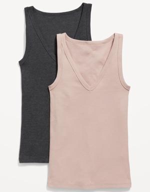 Fitted Rib-Knit V-Neck First Layer Tank Top 2-Pack for Women brown
