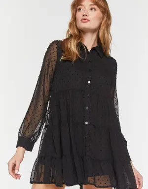 Forever 21 Swiss Dot Tiered Shirt Dress Black