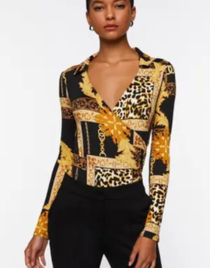 Forever 21 Leopard &amp; Chain Print Bodysuit Black/Gold