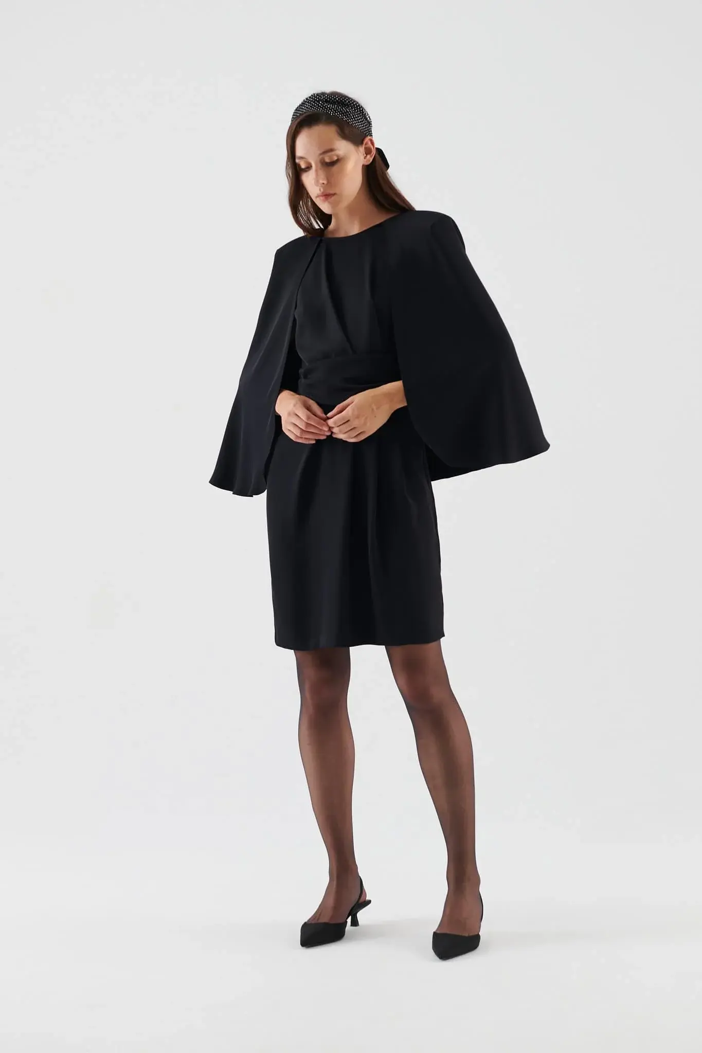 Roman Caped Black Cocktail Dress - 2 / Black. 1